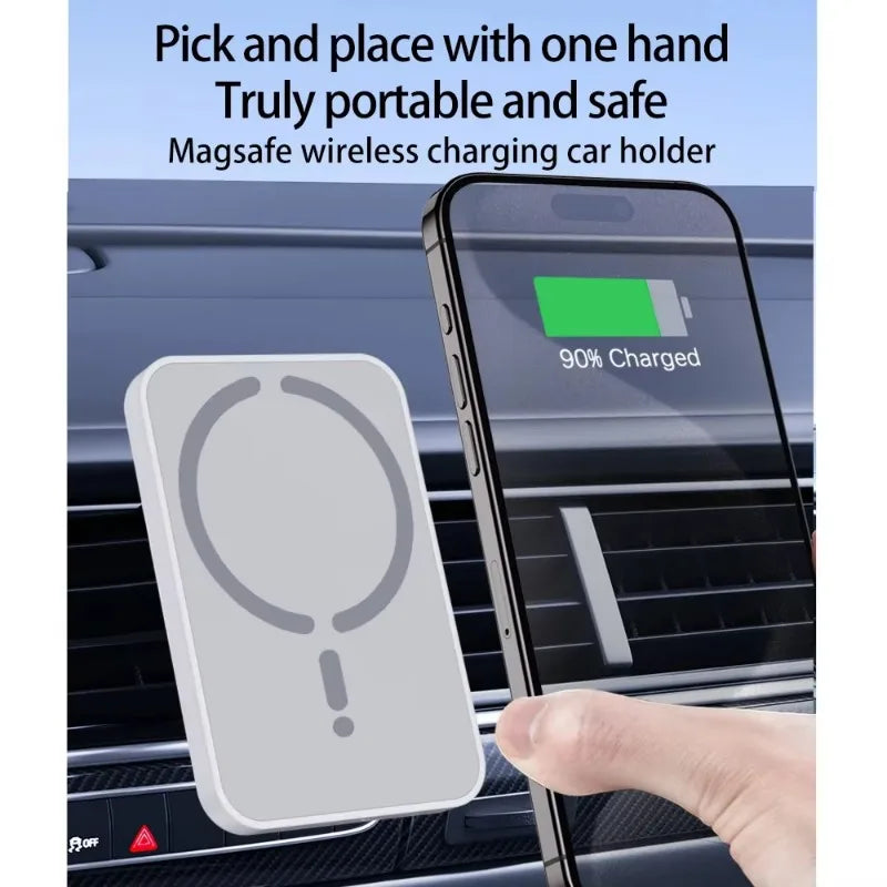 Cargador Inalámbrico Magnético para Coche | Soporte para Rejilla | 15W | Compatible iPhone 12-17 y Android
