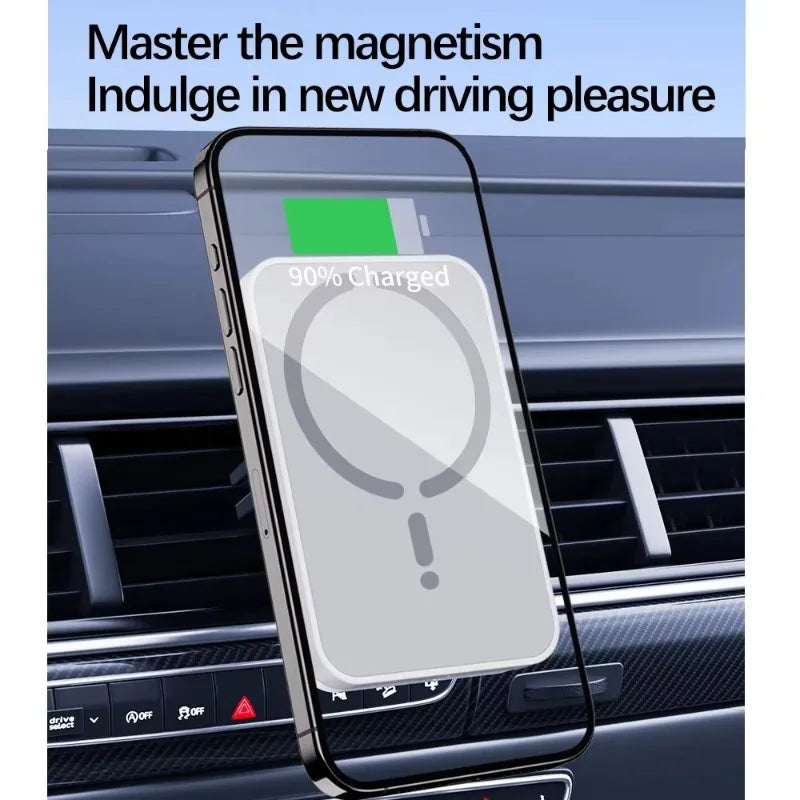Cargador Inalámbrico Magnético para Coche | Soporte para Rejilla | 15W | Compatible iPhone 12-17 y Android