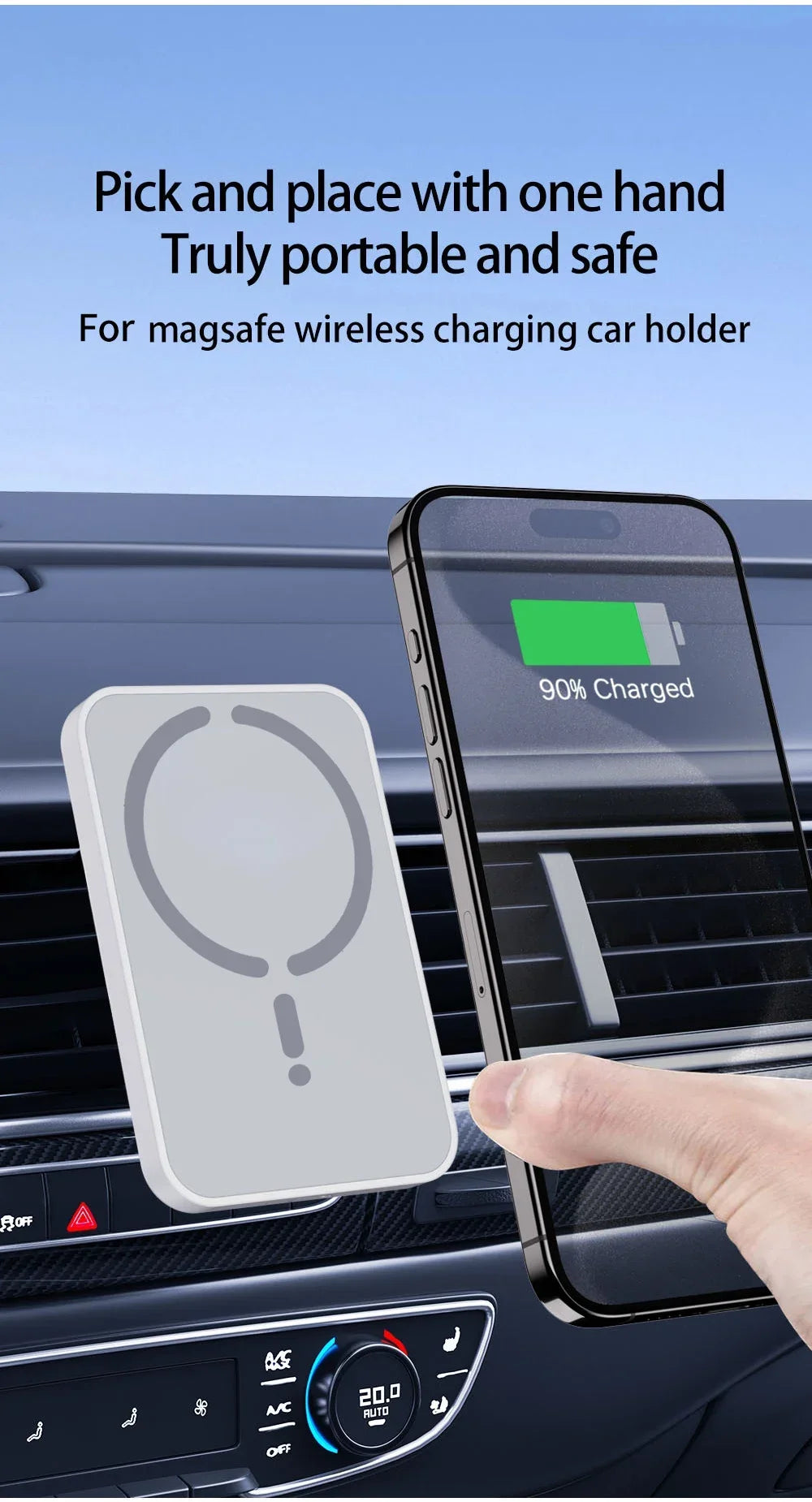 Cargador Inalámbrico Magnético para Coche | Soporte para Rejilla | 15W | Compatible iPhone 12-17 y Android