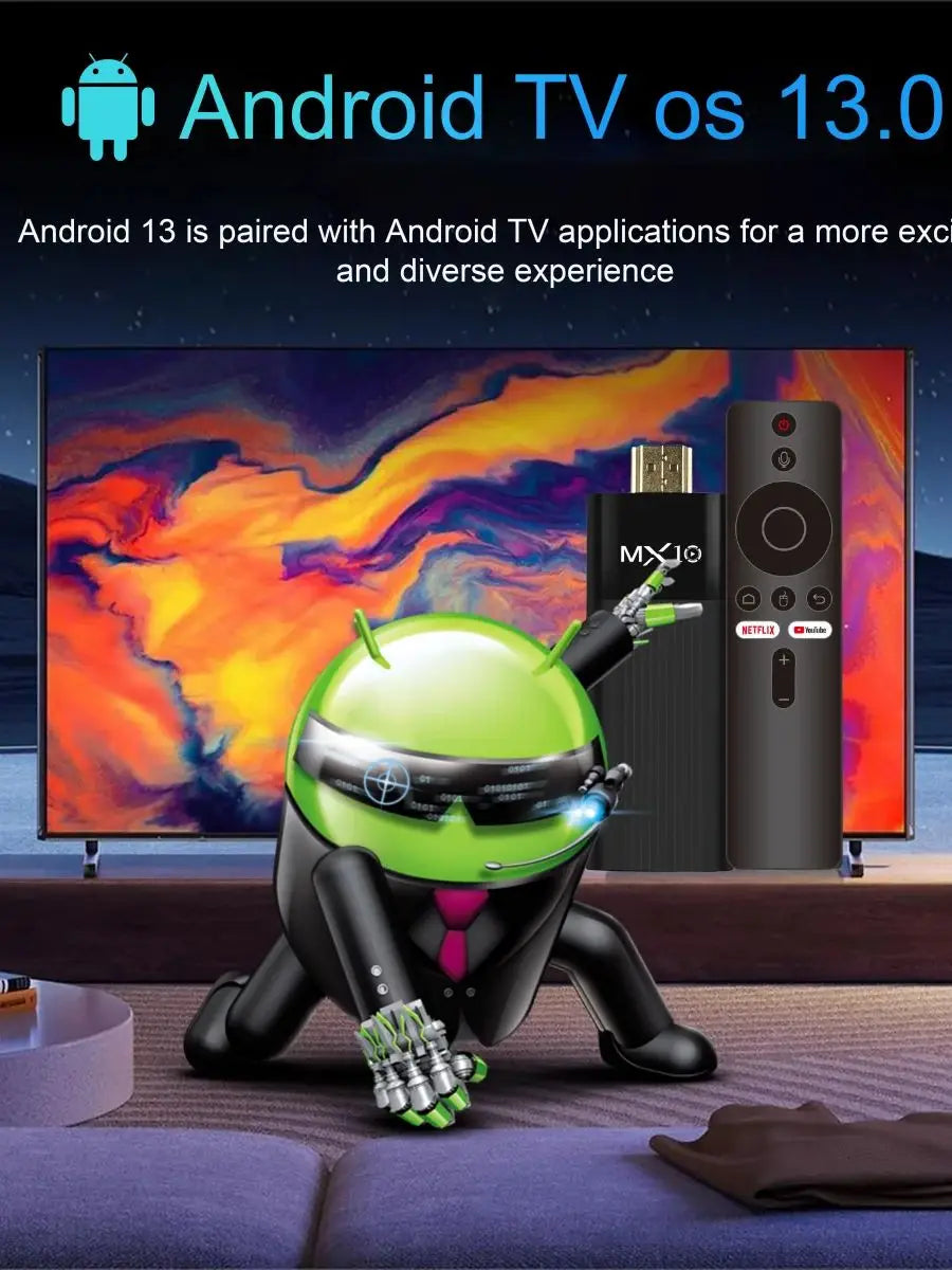 TV Stick Android 4K Ultra HD MX10-F3 | Quad Core H313 | WiFi Dual Banda 2.4/5G | 2GB RAM 16GB ROM