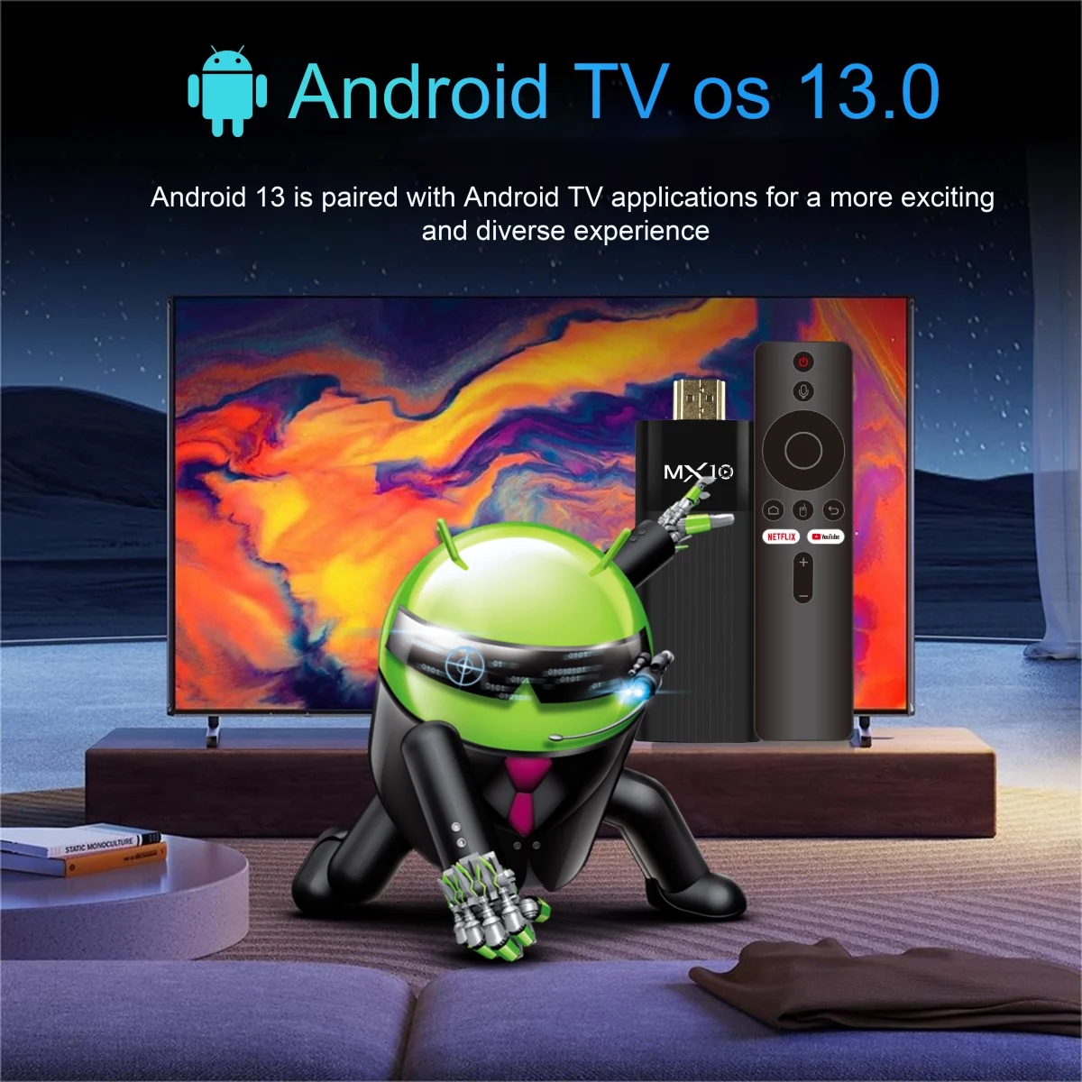 TV Stick Android 4K Ultra HD MX10-F3 | Quad Core H313 | WiFi Dual Banda 2.4/5G | 2GB RAM 16GB ROM