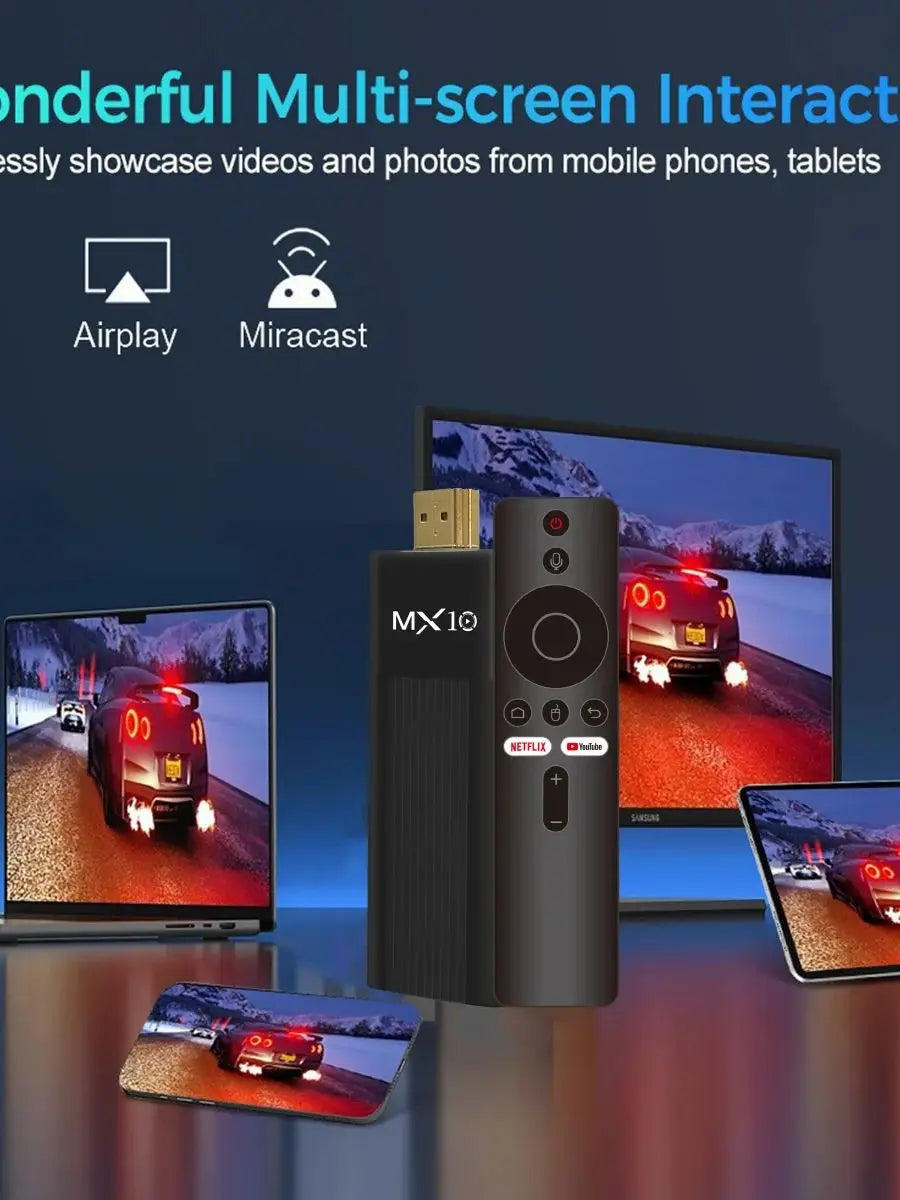 TV Stick Android 4K Ultra HD MX10-F3 | Quad Core H313 | WiFi Dual Banda 2.4/5G | 2GB RAM 16GB ROM